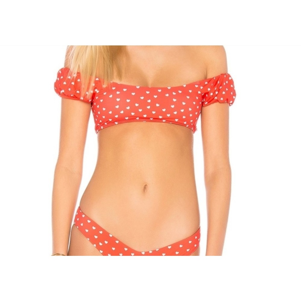 NEW Beach Riot Bikini Top L Red White Hearts Off‎ Shoulder Swim Top Retro Y2K
